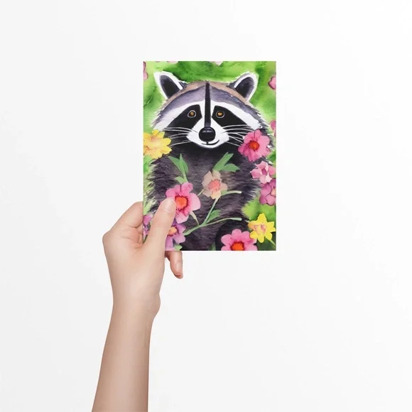 Watercolor Raccoon Portrait Illustration Wall Art Print Poster Card Unframed - Picture 5 of 6